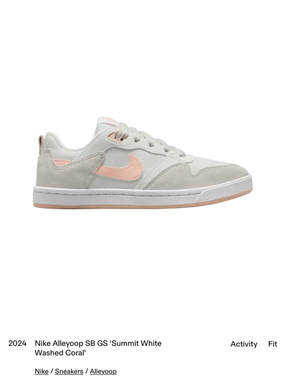 Nike Alleyoop Women's Summit White with Washed Coral Accents